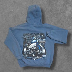 Vintage Y2K Lucas Oil Dirt Track Sprints Racing Pullover Sweatshirt Large Blue